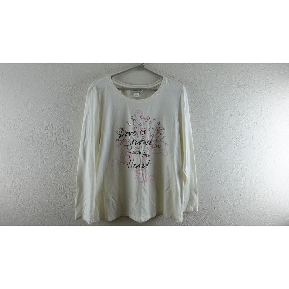 Christopher & Banks Petite Women's Off White Floral Long Sleeve Top, Size xl